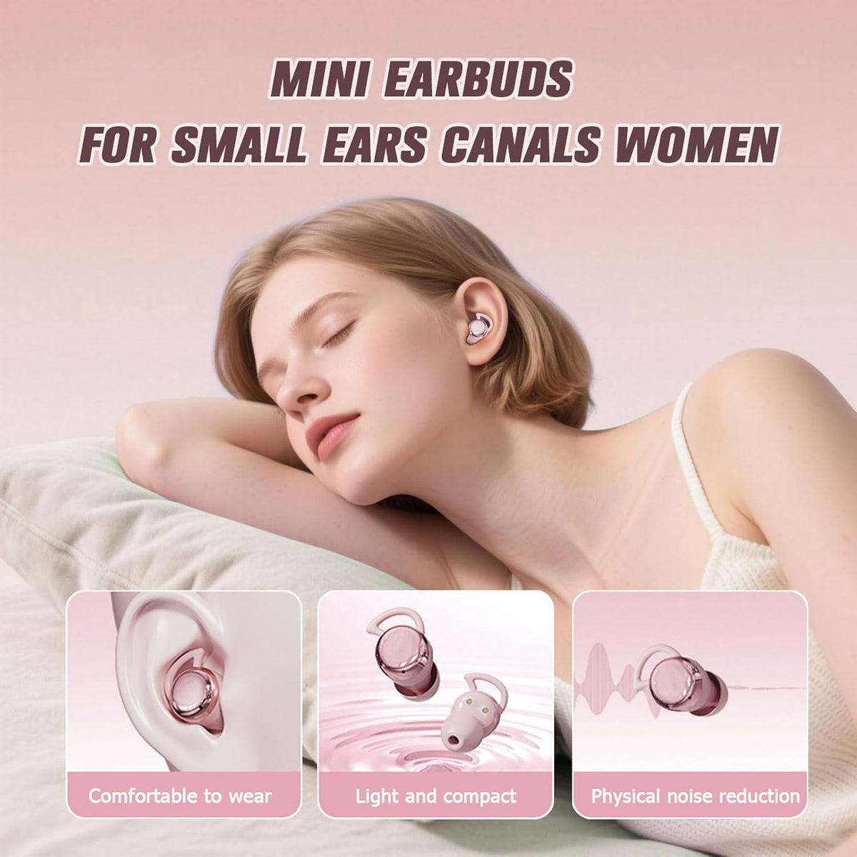 Yihou Invisible Small Mini Sleep Earbuds Pink Wireless Bluetooth Comfortable Side Sleepers Sleeping Tiny Micro Smallest