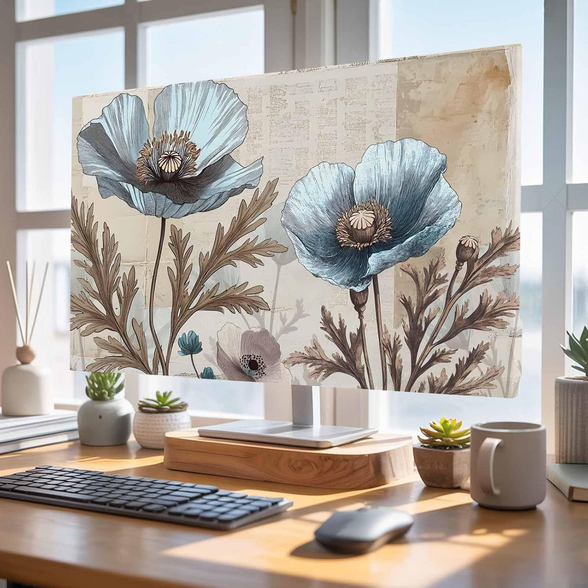 Yukro 85 Inch, 74"x42" Blue Broccoli Indoor TV Dust Cover, Rustic Farmhouse Floral Retro Brown Plant Elastic TV