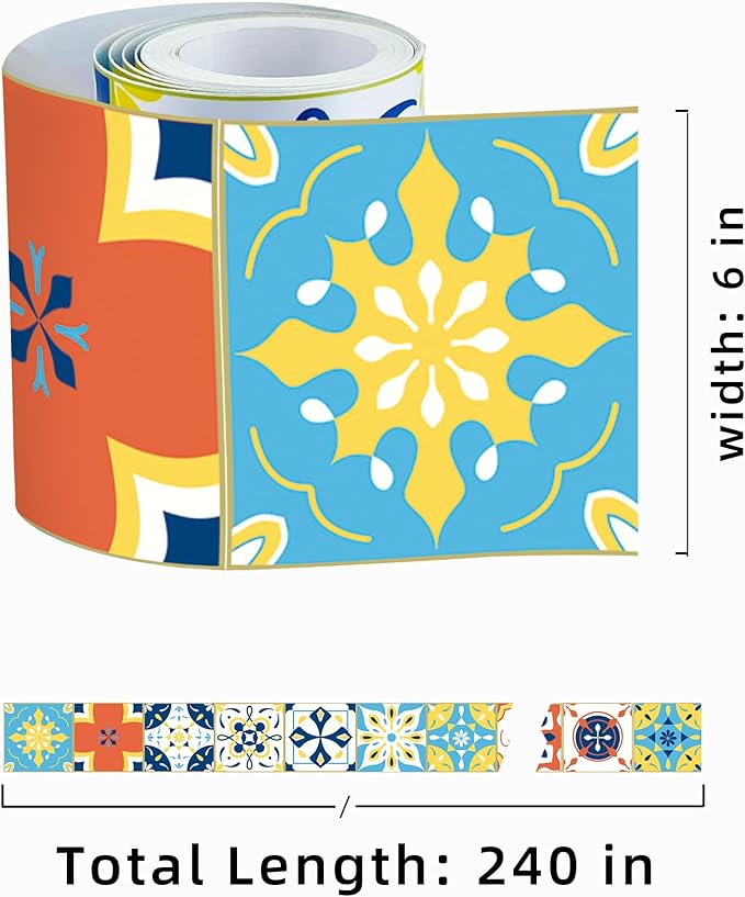 FLFK Wallpaper Border Tile Stickers Peel and Stick Wall Border for Kitchen Backsplash Bathroom Shower Room, 6"x240"
