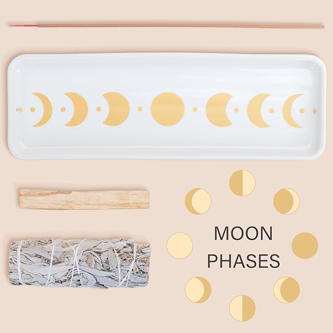ZenBless Incense Holder Multifunction Incense Burner for Burning Palo Santo,Sage Smudge, Incense Sticks,Handcrafted Ceramic Moon Phase Insence-Stick Holder, Ideal for Spiritual Meditation Yoga Gift