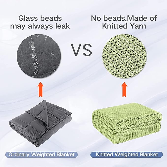 Guohaoi Knitted Weighted Blanket for Adults (Light Green 48"x72" 20lbs) No Beads Cooling Throw Blanket for Hot Sleepers, Home Decor Breathable Chunky Knit Heavy Blanket Use on Full Size Bed