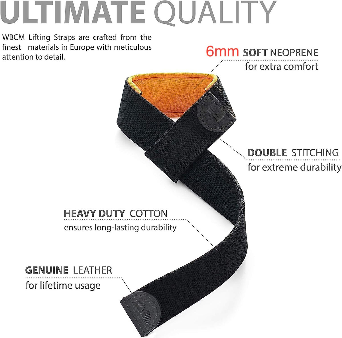 WARM BODY COLD MIND Lasso Lifting Wrist Straps for Cross Training - Rated at 770 lb - Hand Wraps for Olympic Weightlifting, Powerlifting, Weight Lifting, Bodybuilding Strength Deadlift Gym Bar, Cotton