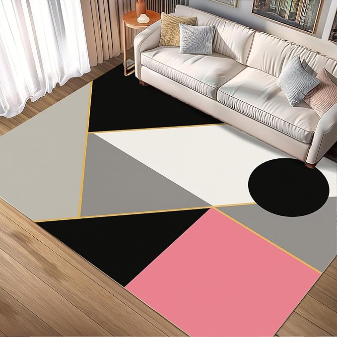Abstract Geometry Rug - 5x8 Area Rug, Modern Geometry Rugs, Minimalist Aesthetics Outdoor Rugs, Washable & Non Slip Carpet Home Decor