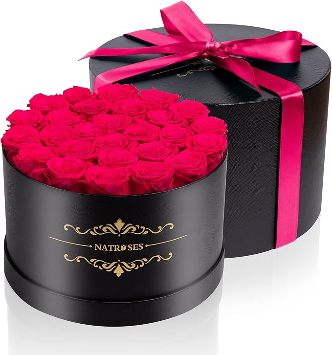 NATROSES 27 Piece Forever Preserved Roses in a Box, Preserved Flowers for Delivery Birthday, Flowers Gifts for Mothers Day, Hot Pink