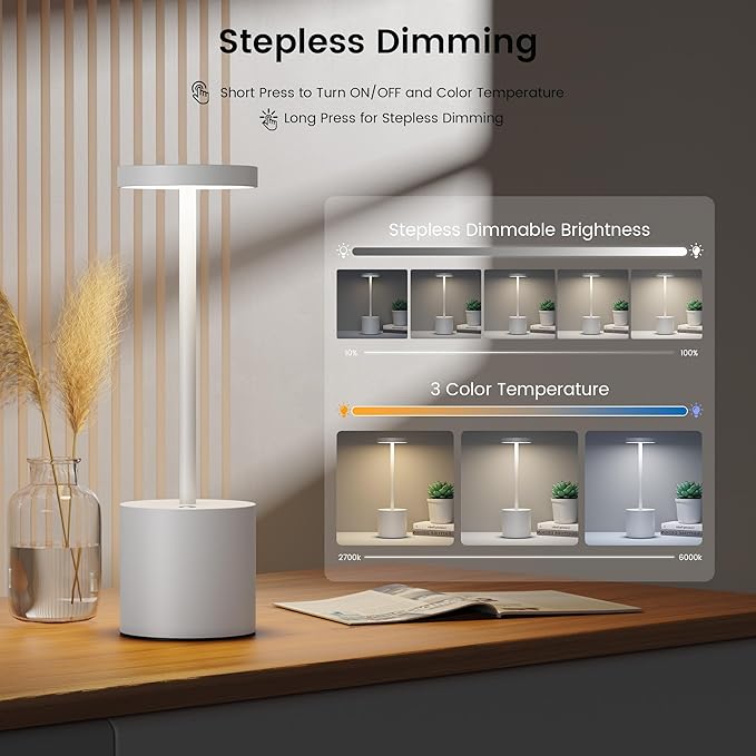 SAKRINGT 2 Pack Cordless Table Lamp Rechargeable,5000mAh Battery Operated Portable LED Table Light,Dimming Desk Lamp for Patio/Restaurant/Outdoor