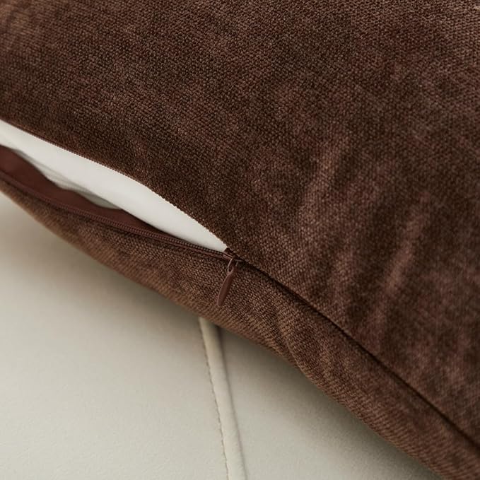 Sunday Praise Dark Brown Throw Pillow Covers 20x20 Inch Set of 2 Soft Cozy Chenille Decorative Square Pillow Cases Farmhouse Accent Solid Cushion Covers for Couch Sofa Chair Bed Home Décor