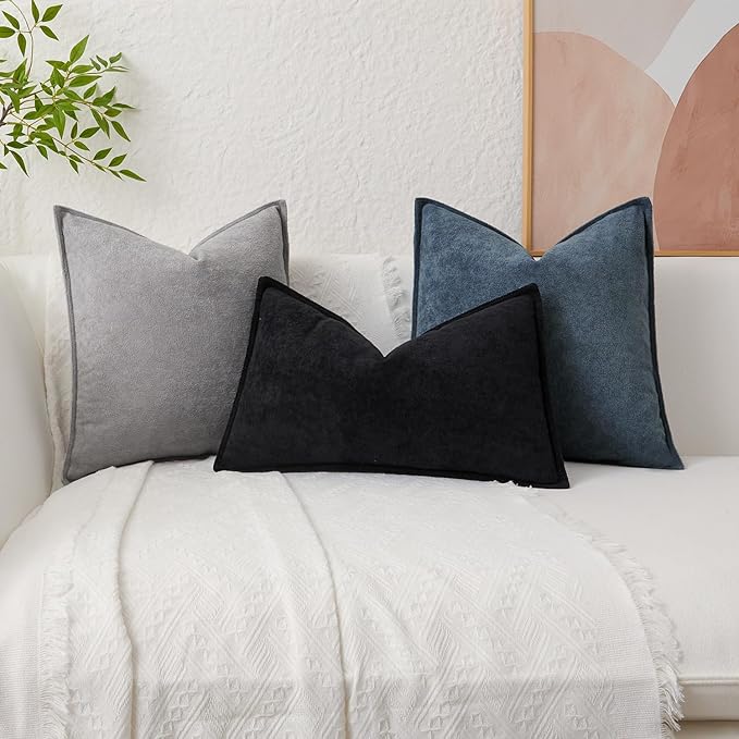 Kevin Textile Waterproof Decorative Pillow Covers Dusty Blue 16x16 Inch Pack of 2 Soft Boucle Textured Throw Pillowcases Elegant Accent Pillows for Couch Sofa Chair Bed Home Decor Indoor Outdoor