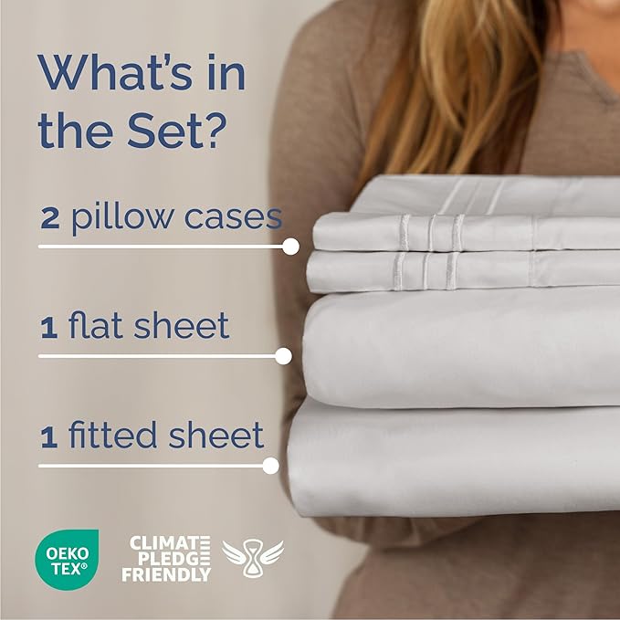 Queen Size 4 Piece Sheet Set - Comfy Breathable & Cooling Bed Sheets Set - Hotel Luxury Bedding for Women, Men, Kids, Teens, Boys & Girls - Deep Pockets, Soft, Wrinkle Free - Oeko-Tex - French Grey