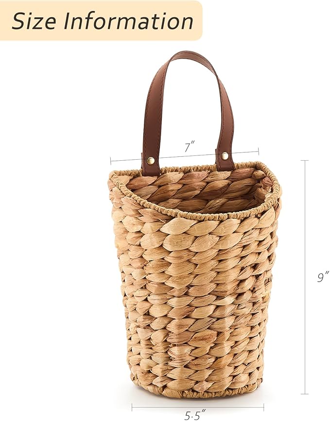 Handwoven Front Door Basket Water Hyacinth Wall Hanging Basket Decorative Boho Mounted Organizer for Dried Flower Plants Storage Basket for Garden, Home, and Farmhouse Décor