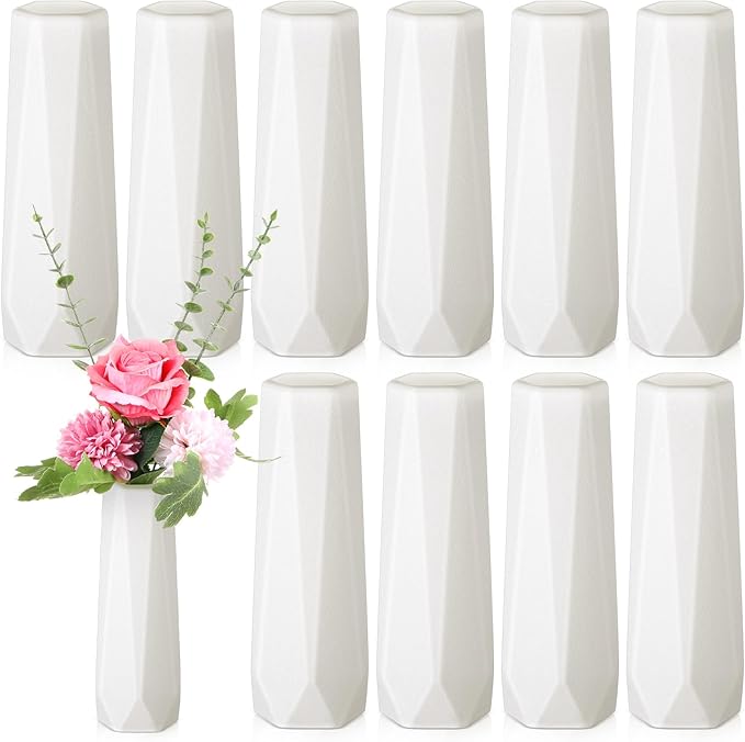 10 Pack Composite Plastic Flower Vases Bulk White Small Boho Floral Vases for Dried Flower Bouquet Pampas Grass Centerpieces Fall Wedding Party Living Room Decor(Classic)
