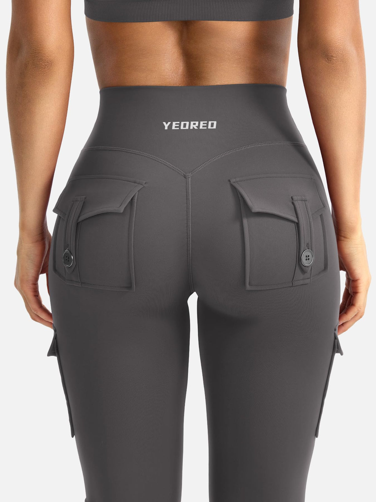 YEOREO CoreFlex Women Workout Flare Leggings with Pockets Hidden Scrunch High Waisted Cargo Gym Yoga No Front Seam Leggings Dark Grey XL