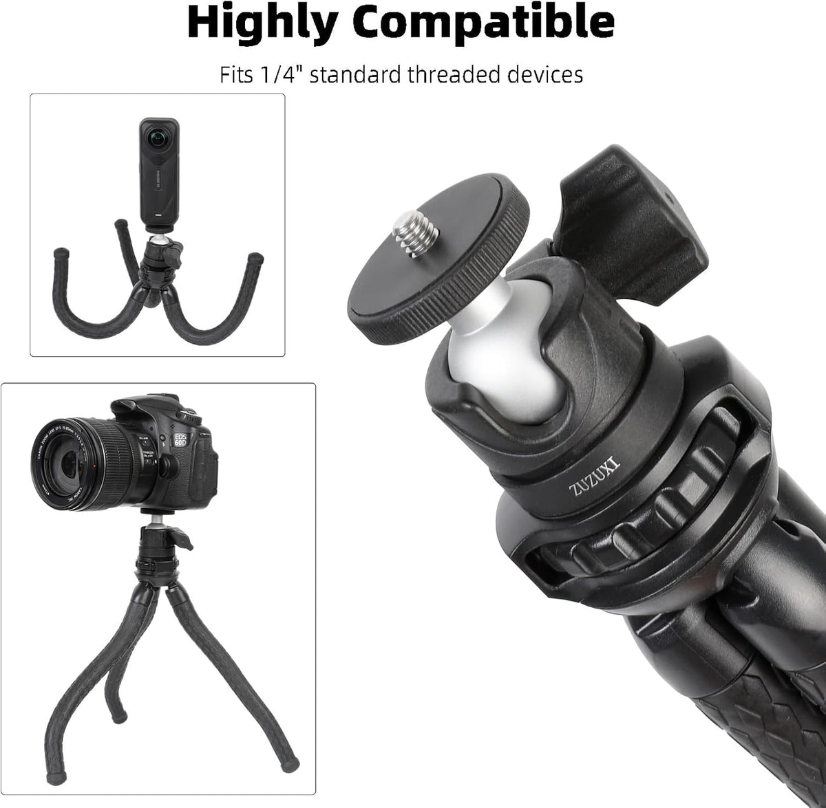 ZUZUXI 4.7-13" 360 12.9/Air/Mini Mini Flexible Tripod Stand for iPad/iPhone Tablets, Portable Desktop Phone Holder