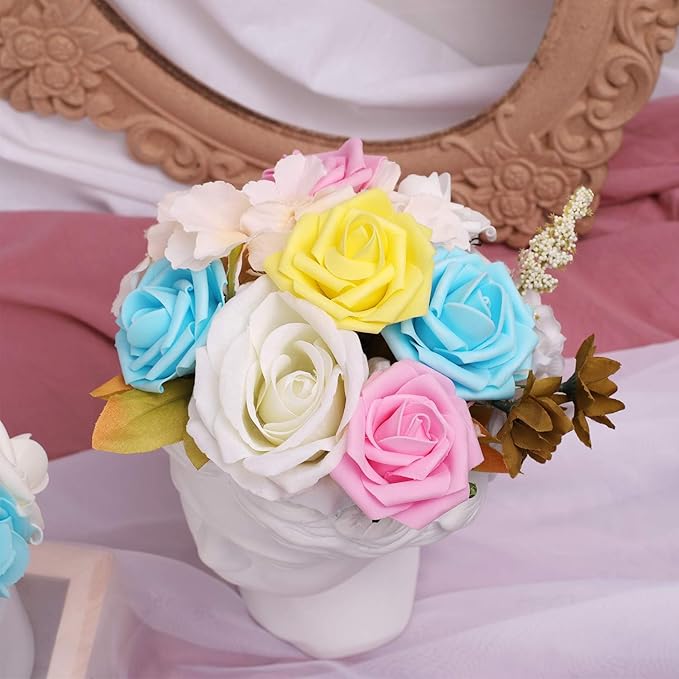 N&T NIETING Artificial Flowers Easter, Fake Flowers Roses Perfect for DIY Wedding Bridal Bouquets Centerpieces Bridal Shower Party Home Flower Arrangement Decorations, 50Pcs, Series Color B