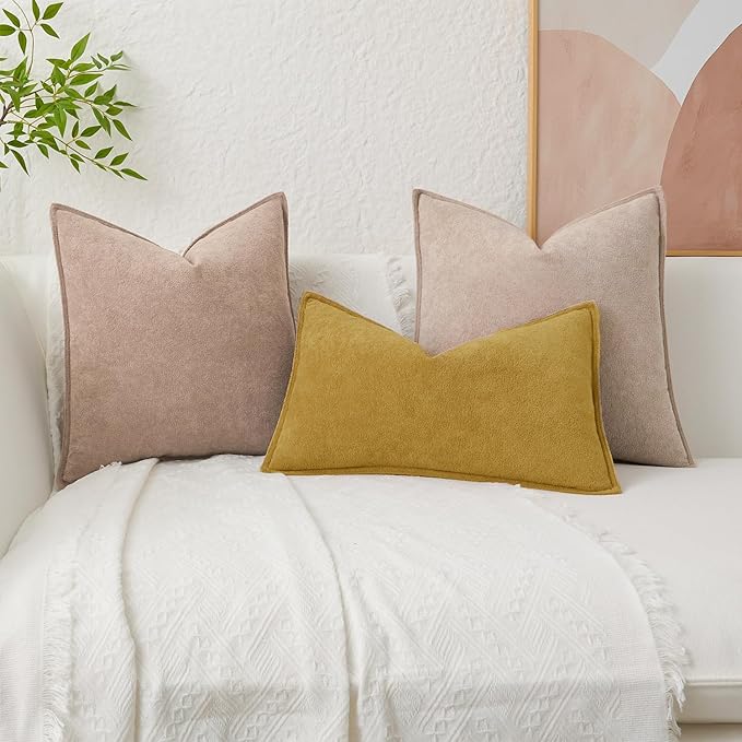 Kevin Textile Waterproof Decorative Pillow Covers Mustard Yellow 22x22 Inch Pack of 2 Soft Boucle Textured Euro Pillowcases Elegant Accent Pillows for Couch Sofa Chair Bed Home Decor Indoor Outdoor