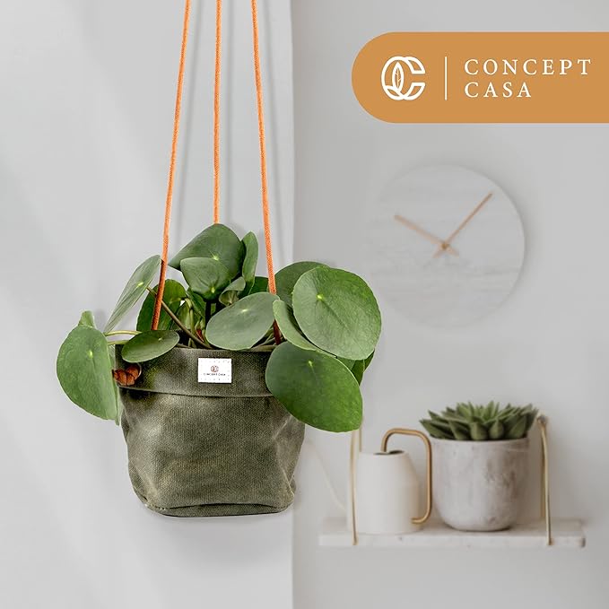 Waxed Canvas Handmade Hanging Planter for Indoor/Outdoor Plants, Hanging Basket Plant Holder Forest Green with Hook