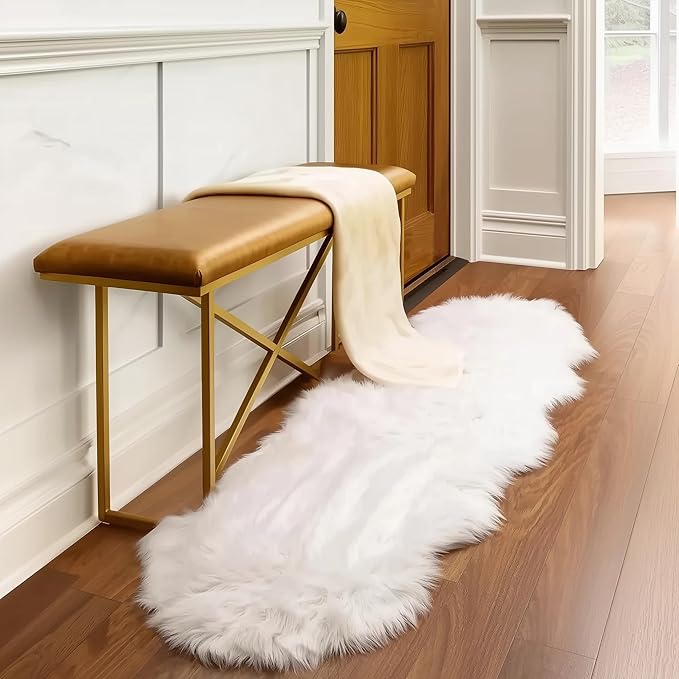 2x6 White Fluffy Rug for Bedside - Soft Fluffy Runner for Hallway - White Shaggy Carpet - Faux Sheepskin Solid Color 2x6 Oblong