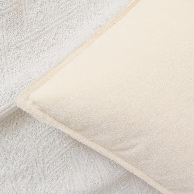 Kevin Textile Waterproof Decorative Pillow Covers Cream White 18x18 Inch Pack of 2 Soft Boucle Textured Throw Pillowcases Elegant Accent Pillows for Couch Sofa Chair Bed Home Decor Indoor Outdoor