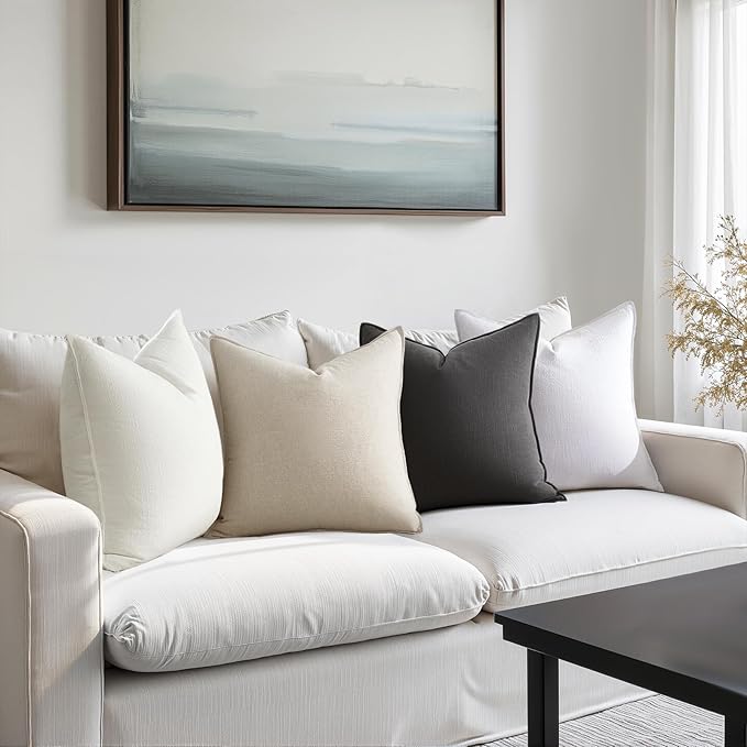 Gray Solid Linen Pillow Covers with Flange Design Soft Accent Boho Decorative Grey Throw Pillow Covers Pack of 4 Couch Pillowcases Farmhouse for Living Room Bed Sofa 16x16 Inch