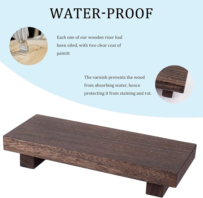 zoocatia Small Wood Tray Pedestal Stand Farmhouse Bathroom Decor Decorative Wooden Riser Kitchen Soap Dish Holder for Vanity, Counter, Sink, Dark Brown