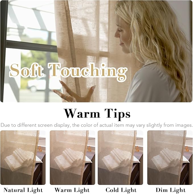 H.VERSAILTEX Linen Curtains Flax Linen Blended Curtain Panels for Living Room/Bedroom Semi Sheer Privacy Curtains 84 inch Length 2 Panels Set Nickel Grommet Window Drapes-Taffy