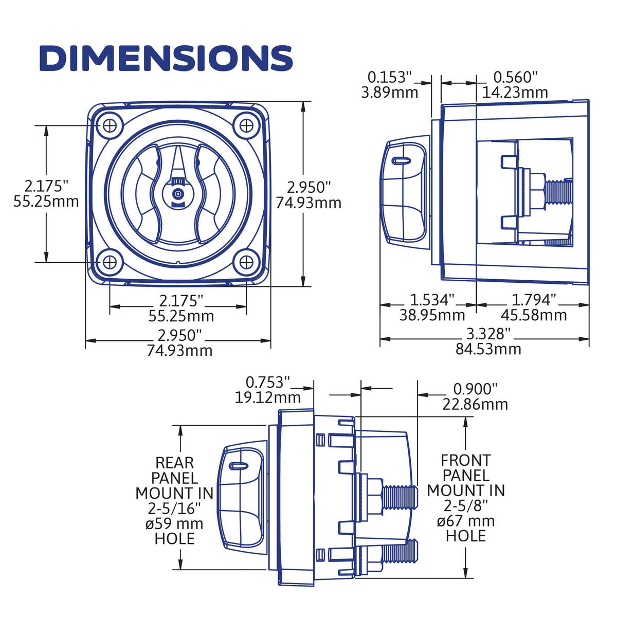 Blue Sea Systems 4‑Position Mini Selector Battery Switch, Black, 6007200 m‑Series