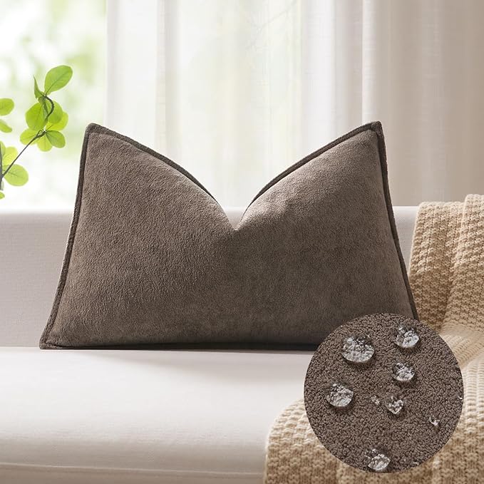 Kevin Textile 12x20 Inch Lumbar Pillow Cover 1 Pack Soft Boucle Textured Decorative Waterproof Rectangle Cushion Elegant Accent Pillow for Couch Sofa Chair Bed Home Decor Indoor Outdoor Coco Brown