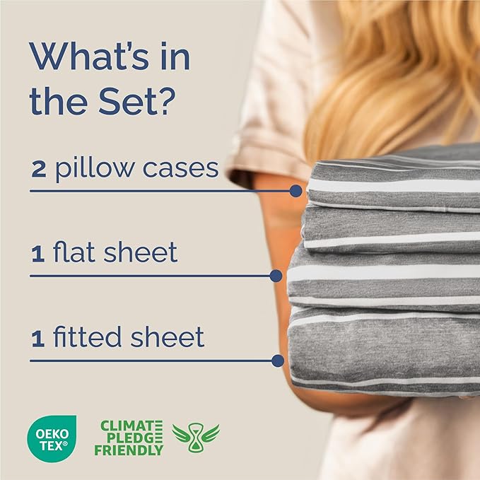 King Size 4 Piece Sheet Set - Comfy Breathable & Cooling Bed Sheets Set - Hotel Luxury Bedding for Women, Men, Kids, Teens, Boys & Girls - Deep Pockets, Soft, Wrinkle Free - Oeko-Tex - Grey Stripes 3