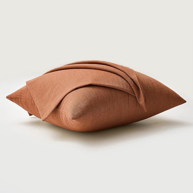 MIULEE Pack of 2 Decorative Linen Burlap Pillow Covers Farmhouse Boho Accent Pillowcases for Sofa Car Couch Bedroom Living Room Decor 20x20 Inch Rust