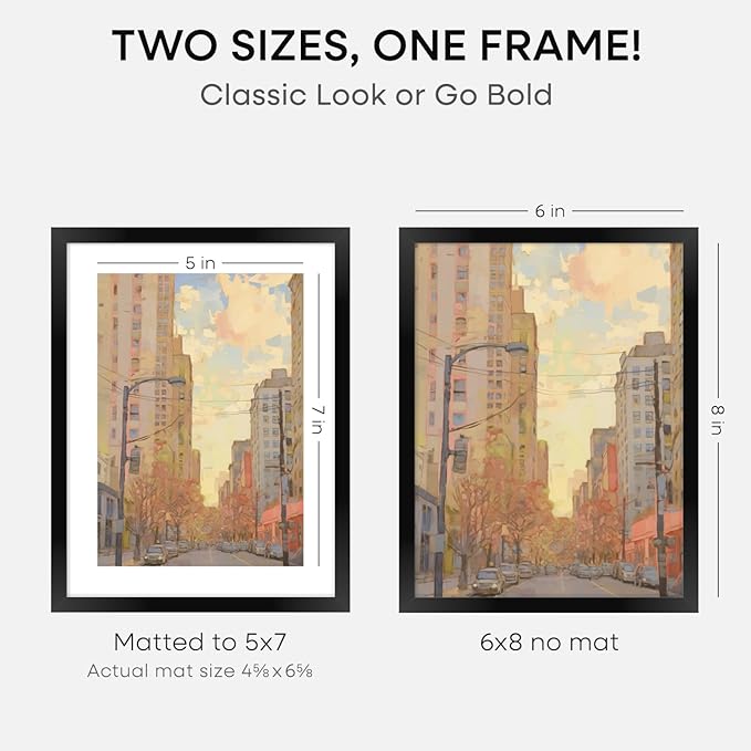 Homeforia 6x8 Picture Frame Black, High End Metal 6 x 8 Black Frames with Mat 5 x 7 for Art, 8x6 Desk Frame Matted to 5x7 inch Photo, 6 by 8 Wall or Tabletop Frames, Tempered Glass, Wall Kit, Set of 3