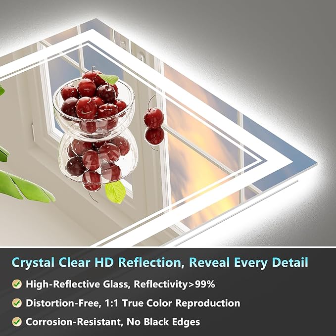 84x32 Inch LED Bathroom Mirror with Lights, Backlit & Front Lit, Anti-Fog Lighted Vanity Mirrors for Bathroom Wall, Dimmable, 3-Color Light, Memory, Shatter-Proof, Tempered Glass, ETL Listed