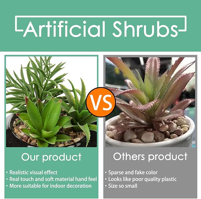 Hollyone Large Artificial Succulents Plants Faux Succulents in Pots Fake Succulent Potted Plants with Black Ceramic Pot for Home Decor Office Desk Bathroom Living Room Indoor & Outdoor Decorations
