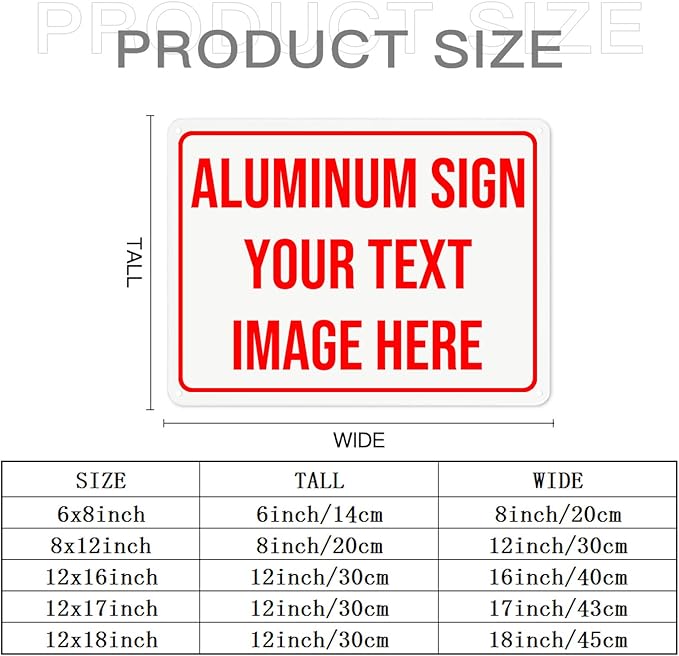 Bulk Aluminum Sign - Custom Metal Signs, Personalized Indoor/Outdoor Signs with Text and Logo, 12"x16