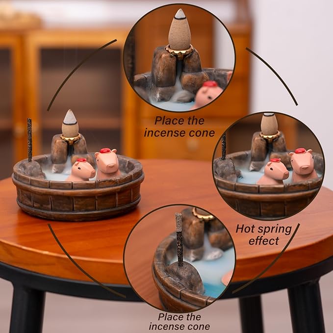 Capybara Backflow Incense Holder - Cute Unique Design Backflow Burner with Waterfall Effect for Relaxation and Aromatherapy, Ideal for Living Room, Yoga Studio, and Creative Spaces