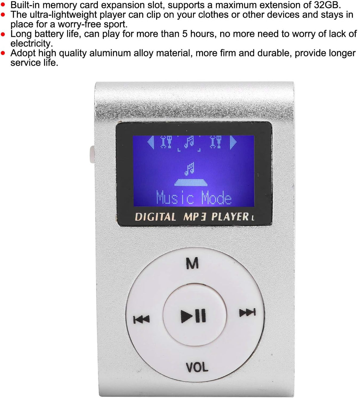 Zerone MP3 MP3 Mini Player, Portable Mini Player Sports Digital Media Player BackClip LCD Screen Support Memory Card