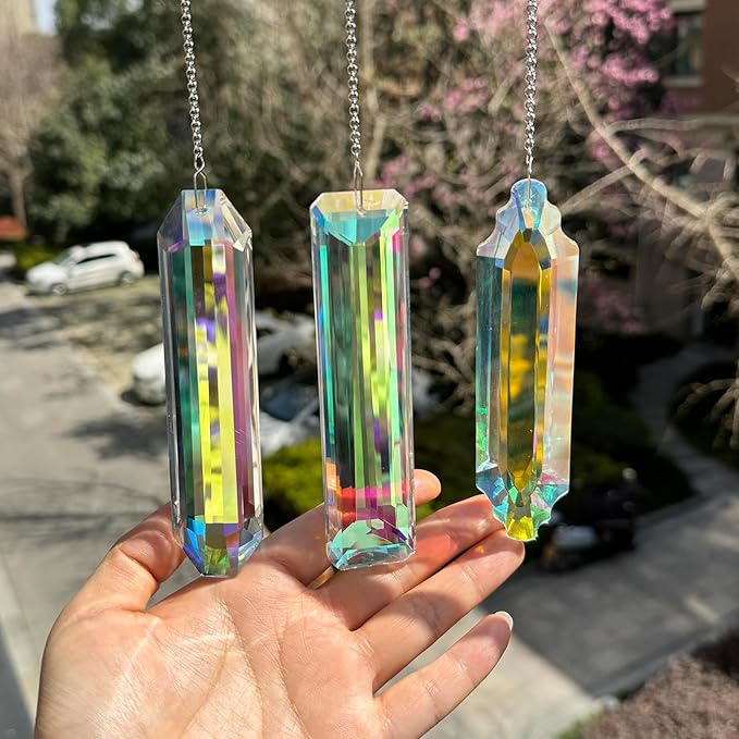 3PCS 5" Large Crystal Sun Catcher Prisms, Hanging Suncatchers with Glass Prism, Rainbow Maker for Room, Windows,Garden,Fantasy Aesthetic Home Decor. (YGBS01)