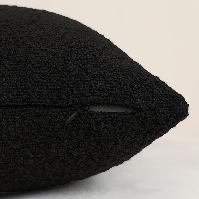 Jeneoo Black Decorative Square Thick Throw Pillow Covers Fine Textured Boucle Couch Cushion Case for Sofa Living Room Decor, Set of 1, 24 x 24 Inch