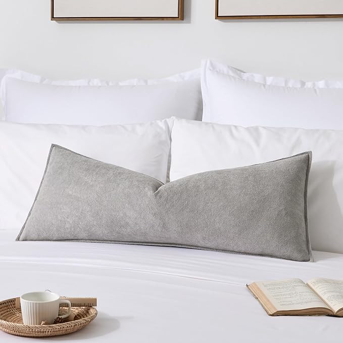Kevin Textile 14x36 Inch Long Lumbar Cover 1 Pack Soft Boucle Textured Decorative Waterproof Rectangle Cushion Elegant Accent Pillows for Couch Sofa Chair Bed Home Decor Indoor Outdoor Light Grey