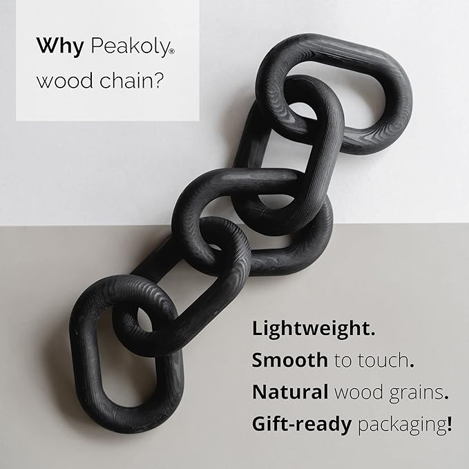 Wood Chain Link Decor - Modern Coffee Table Decor Items, Black Chain Decor for Coffee Table, Wooden Decorative Chain, Bookshelf Decor, Shelf Decor Accents, Table Decorations for Living Room