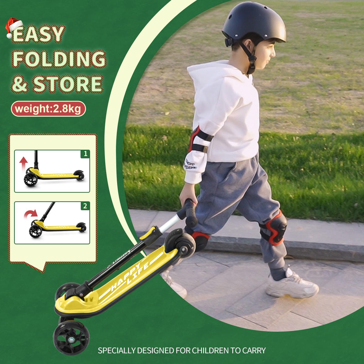 besrey Kick Scooter for Kids Ages 3-10, 3-Wheel Folding Scooter with Adjustable Height, LED Light Wheels, Extra Wide Deck for Outdoor Activities