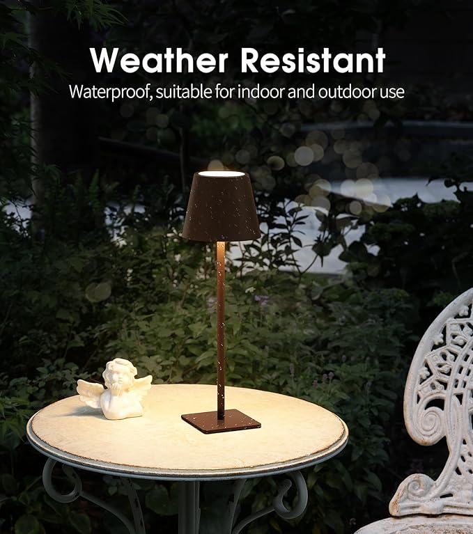 UME 3 Pack Cordless Table Lamp, Battery Operated Lamp - Portable Waterproof Rechargeable Table Lamp w/ 3 Color Temps & Stepless Dimming for Dinner, Desk, Cafe, Outdoor (Matte Brown)