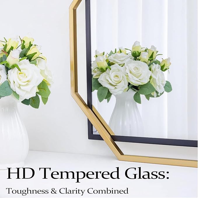 48.5"x32.5" Large Bathroom Mirror, Black and Gold Living Room Wall Mirror, with Decorative Metal Frame, Dining Room, Entryway