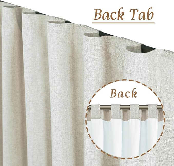LAMIT Full Blackout Window Linen Curtains for Bedroom, 54 Inches Thermal Window Curtains Back Tab and Rod Pocket Privacy Protected Burlap Panels with White Liner, 2 Panels, 52 x 54 Inch, Stone