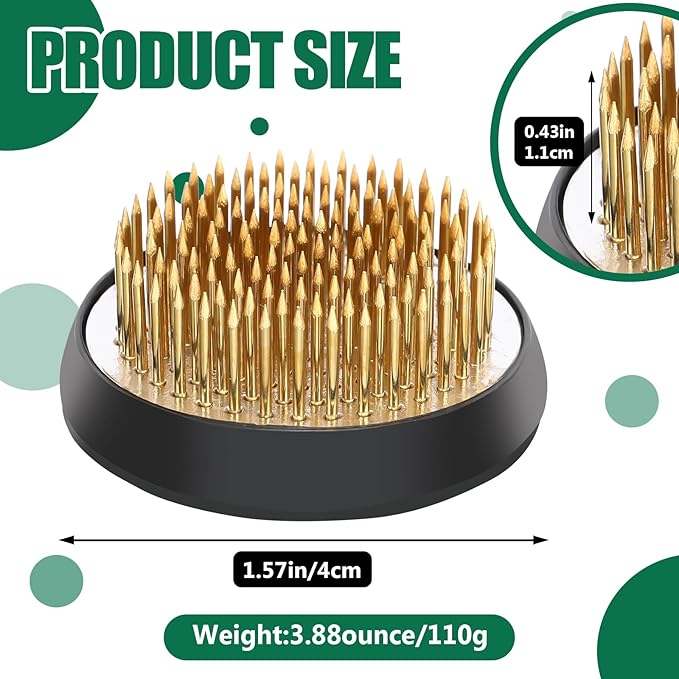 Sliner 16 Pieces Floral Frogs 1.57 Inch Round Brass Flower Holder Japanese Ikebana Vase Kenzan Flower Flower Arranger Flower Fixed Tools Pin for Flower Arrangement Home DIY Craft