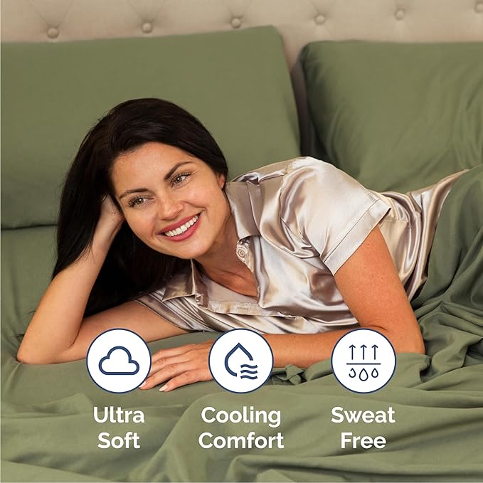 Cal King Size 4 Piece Sheet Set - Comfy Breathable & Cooling Bed Sheets Set - Hotel Luxury Bedding for Women, Men, Kids, Teens, Boys & Girls - Deep Pockets, Soft, Wrinkle Free - Oeko-Tex - Sage Green