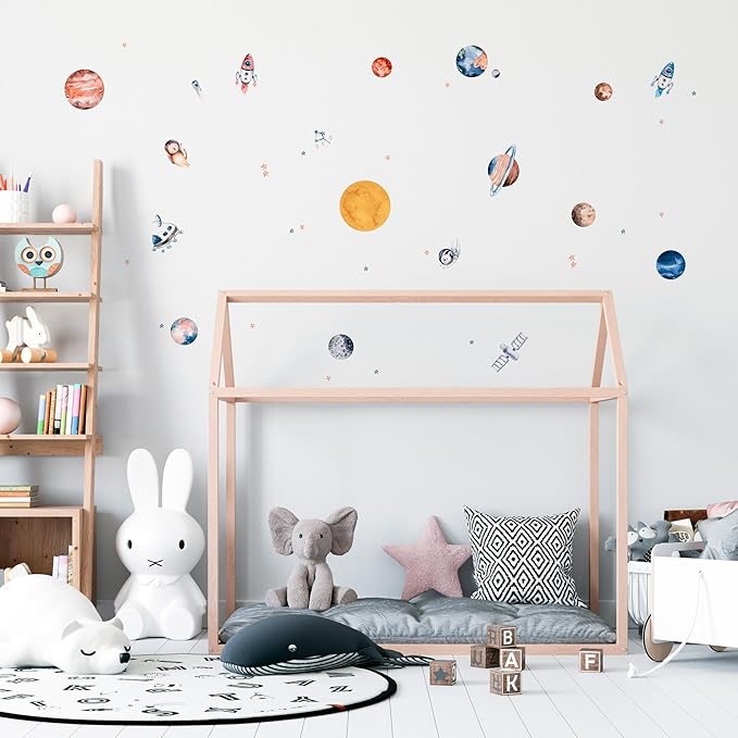 Solar System Wall Decals for Kids - Planets and Space Themed Wall Stickers by Lipastick - Peel and Stick Vinyl Decals for Boys and Girls Bedroom, Nursery, Playroom, Daycare - M Size