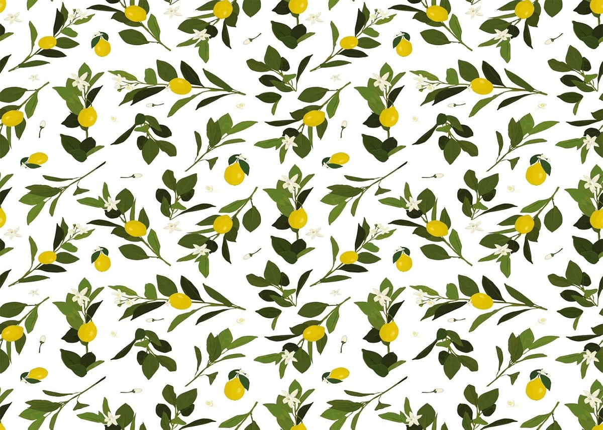 CORFOTO 9x6ft Summer Fabric Lemon Branch Backdrop Yellow Lemons Green Leaves White Flowers Citrus Pattern Photography