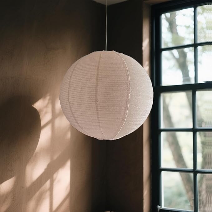 Large Hanging Lamp shade 20INCH Round Linen Pendant Lamp shade Can replace paper lanterns Hanging Lantern Handmade Minimalist Decorations Suitable for Living room, Hallway Bedroom, and kitchen