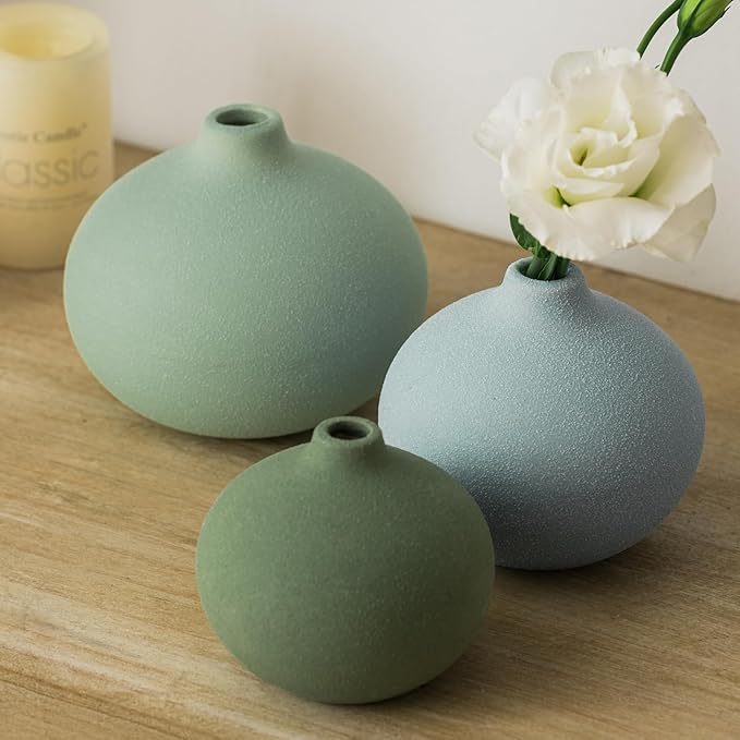 Ceramic Vase Set of 3, Mini Flower Vase for Home Decor, Modern Vase, Small Flower Vases for Dining Table Centerpieces,Living Room,Shelf,Mantel and Entryway Display