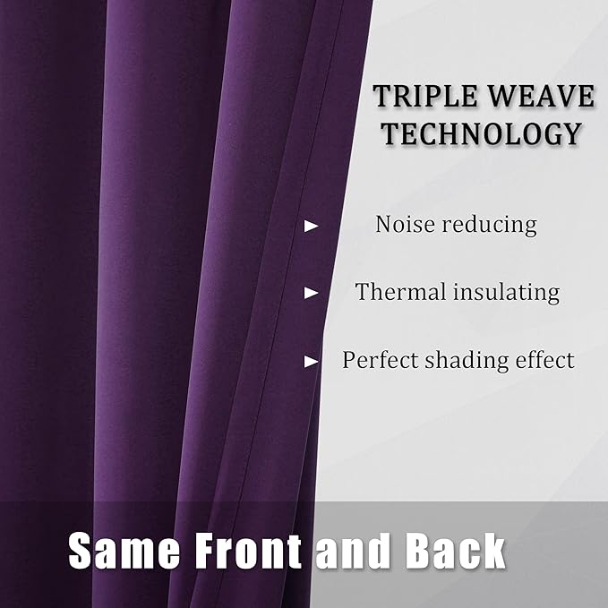 DUALIFE Royal Purple Blackout Curtains for Bedroom 42 x 84 Inch Length Set of 2 Curtain Panels - Thermal Insulated Room Darkening Curtains