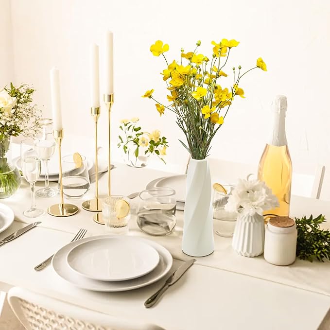 10 Pack White Flower Vases Bulk, 8" Modern Style Vases, Composite Plastic Unbreakable Bud Vase, Tall Conic Floral Vase for Centerpieces Bouquet Home Decor Wedding Party Dinner Table